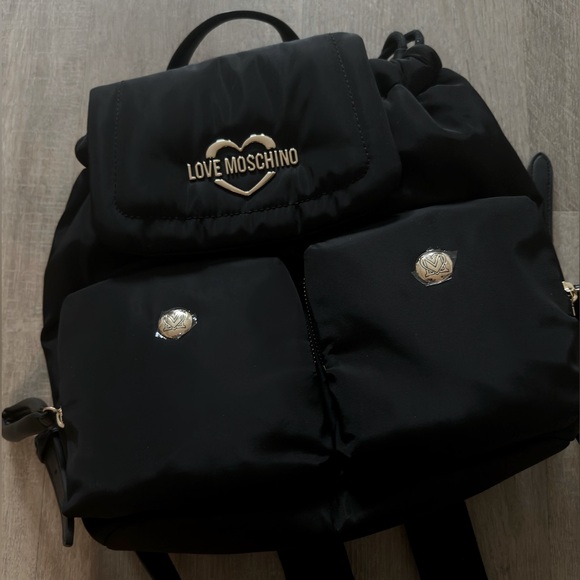 Love Moschino Nylon Backpack - Black w/ Gold Hardware & Red Lining - Picture 1 of 7